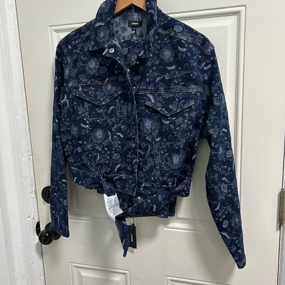 Express Blue Patterned Jean Jacket - Picture 9 of 9